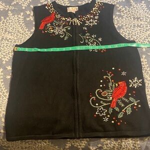 Quacker Factory Black Embroidered Cardigan with Red birds.